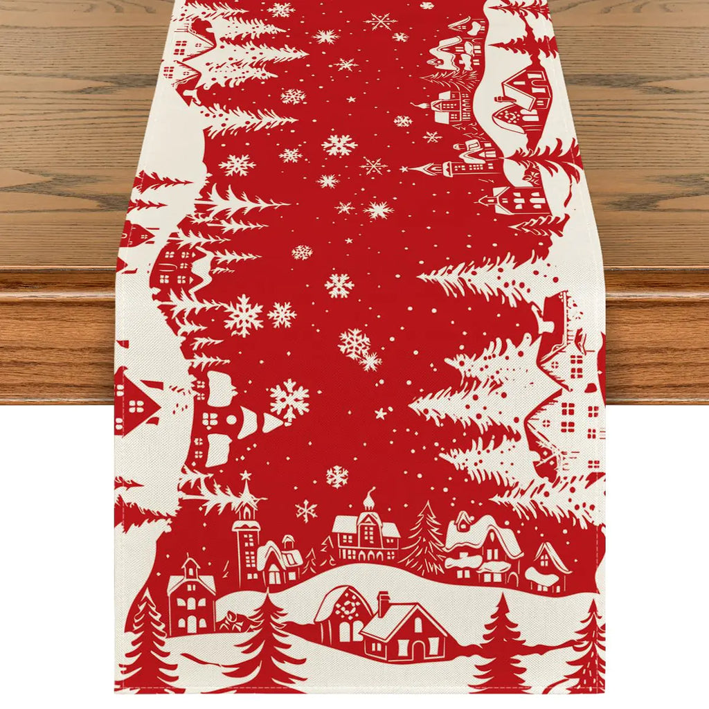 Artoid Mode Igloo Pine Snowflake Silhouette Christmas Table Runner Seasonal Winter Kitchen Dining Table Decor for Home Party 13x36 Inch