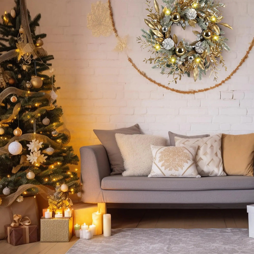 Christmas Wreath 20 Inch Christmas Door Decoration Garland With Warm Lights