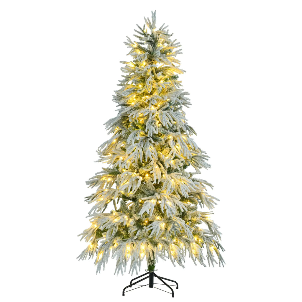 6 Feet Pre-installed Spruce Snow Cover Christmas Tree With 300 Multi-color LED Lights